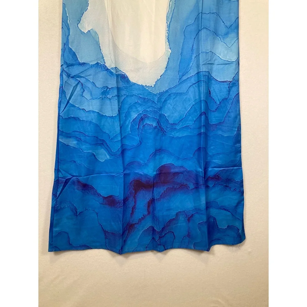 Artistic Watercolor Mountain Women XL Blue White Sleeveless Midi Dress - Picture 8 of 8